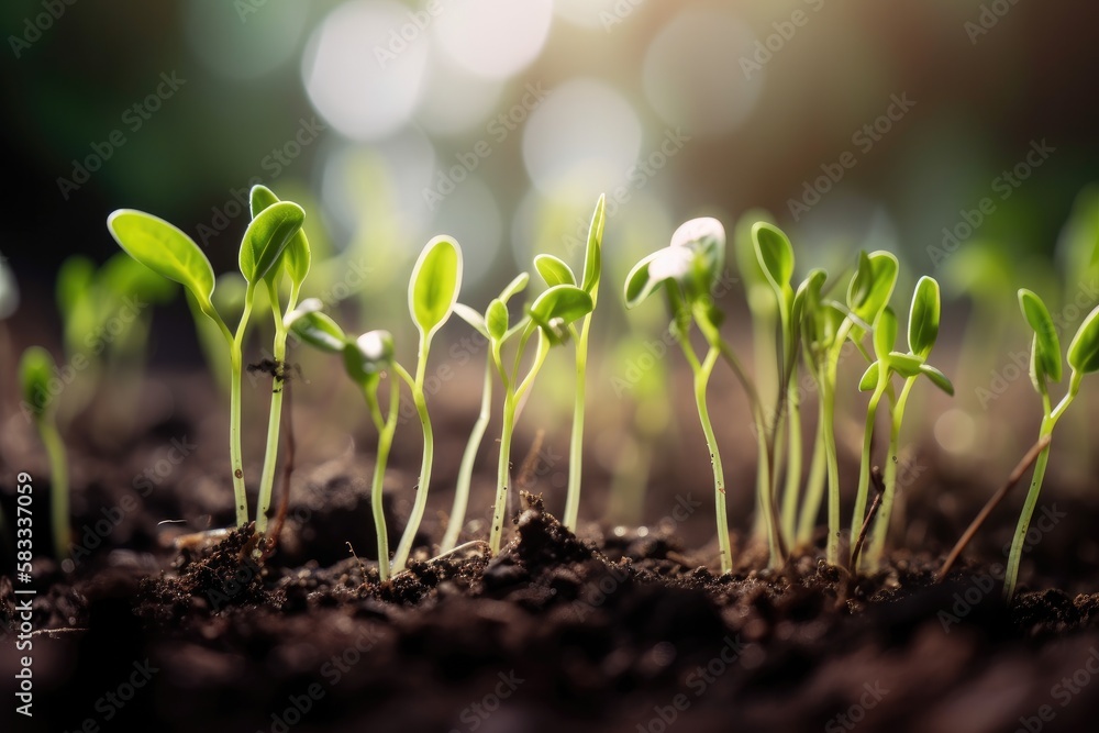 Green young plant sprout growing in the ground Generative AI Green young plant sprout growing in the ground Generative AI
