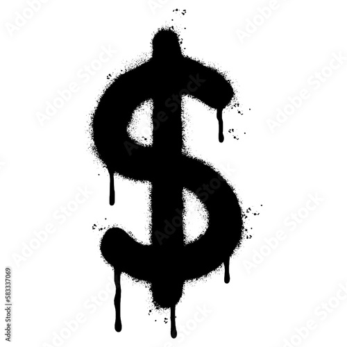 Spray Painted Graffiti dollar $ icon Sprayed isolated with a white background. graffiti bell icon with over spray in black over white. 