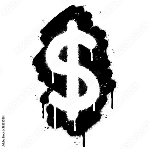 Spray Painted Graffiti dollar $ icon Sprayed isolated with a white background. graffiti bell icon with over spray in black over white. 