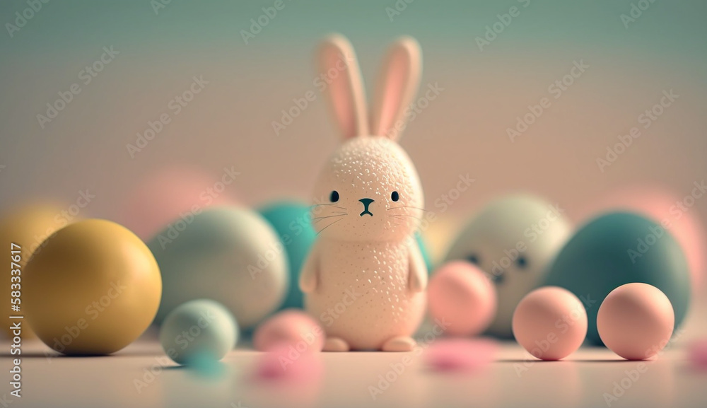 Kawaii easter bunny and easter eggs created with Generative AI Kawaii easter bunny and easter eggs created with Generative AI
