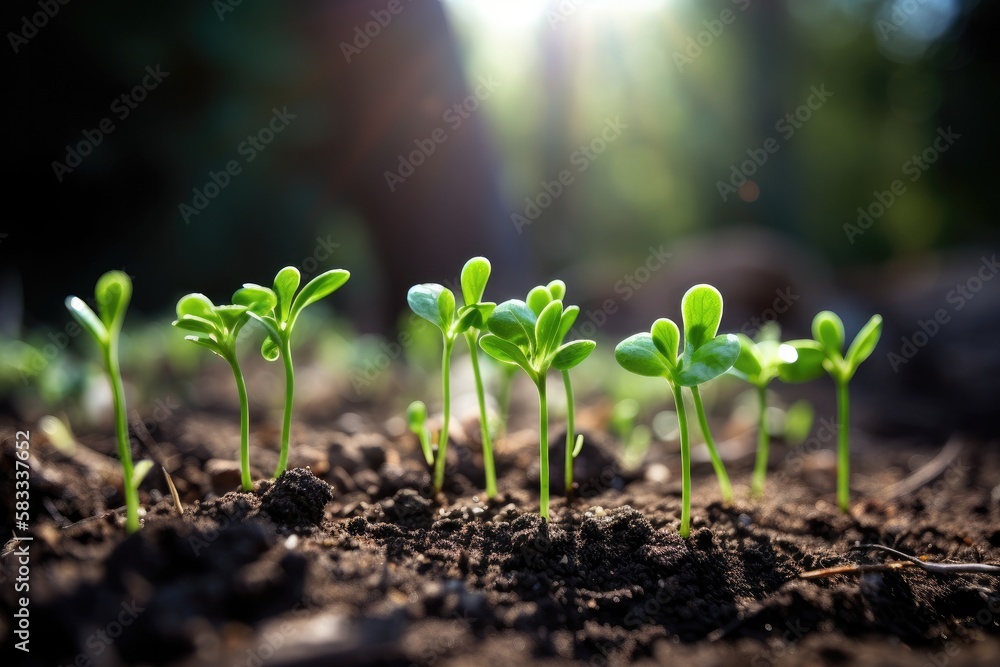 Green young plant sprout growing in the ground Generative AI Green young plant sprout growing in the ground Generative AI