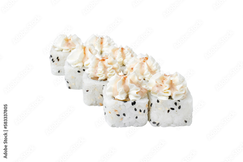 Sushi Rolls, Japanese foods, maki isolated on white background. Front view Sushi Rolls, Japanese foods, maki isolated on white background. Front view