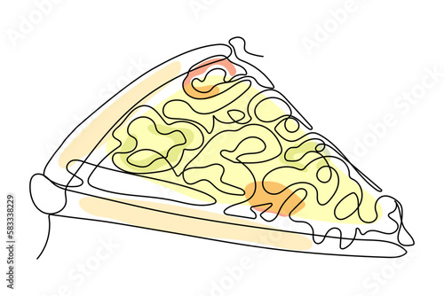One pizza line in line art style. Vector art illustration. Banner design. Outline sketch drawing. Line drawing.