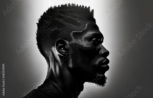 Black man silhouette on a grey background. Profile of black man created with Generative AI technology