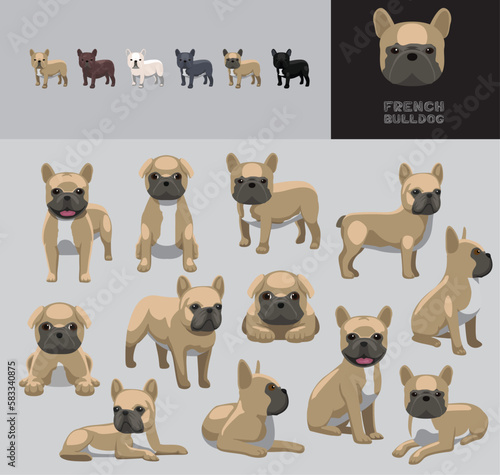 Dog French Bulldog Masked Fawn Coat Cartoon Vector Illustration Color Variation Set
