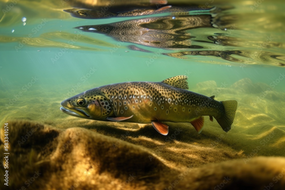 Fototapeta premium Wild Trout Underwater Generative AI