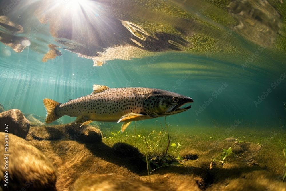 Fototapeta premium Wild Trout Underwater Generative AI