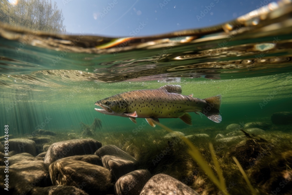 Fototapeta premium Wild Trout Underwater Generative AI
