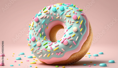 donut. 3d render on pastel background Generative AI