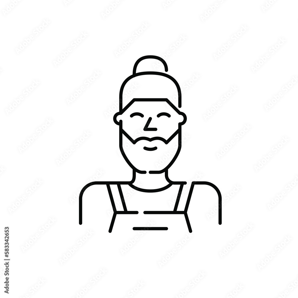 Retail worker in apron. Hipster barista. Pixel perfect, editable stroke icon