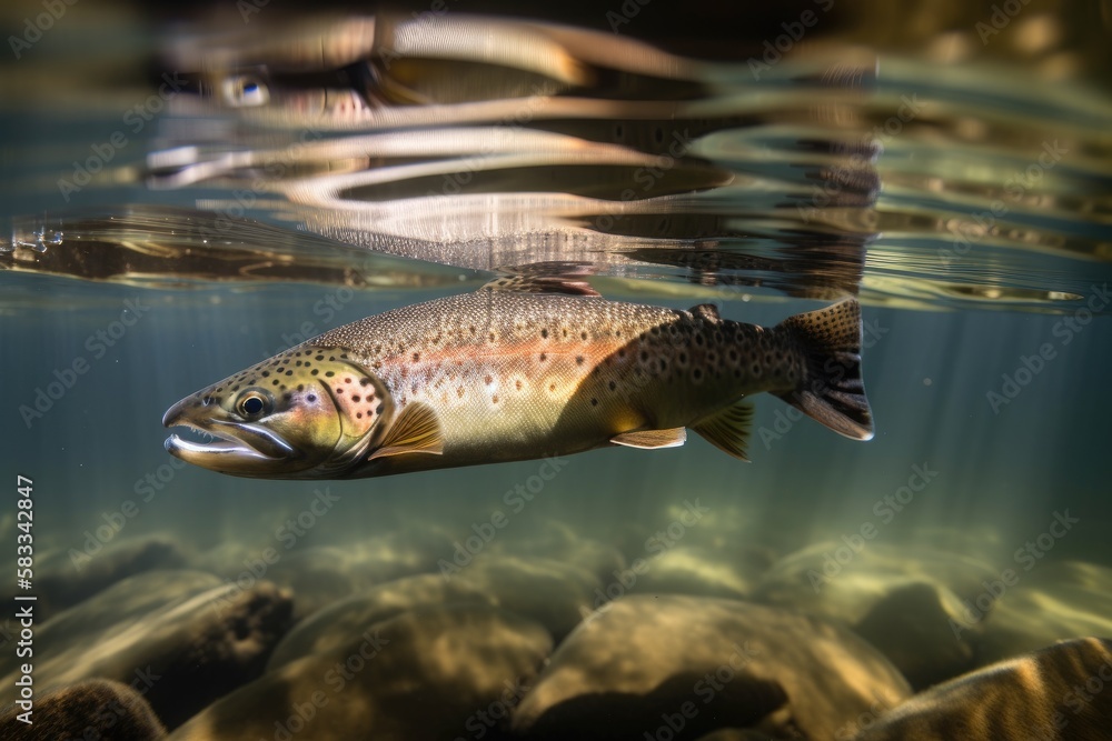 Fototapeta premium Wild Trout Underwater Generative AI