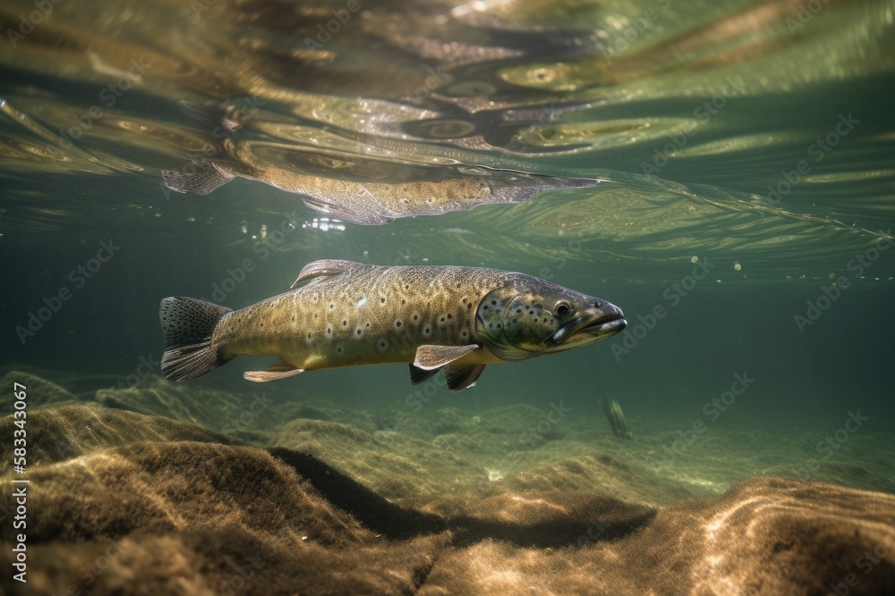 Fototapeta premium Wild Trout Underwater Generative AI
