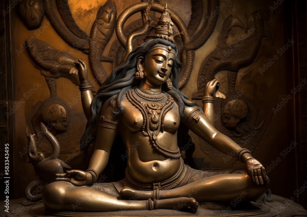 Hindu mythologic God of Vishnu with serpents around. Concept of meditation and buddhism. Generative AI. Hindu mythologic God of Vishnu with serpents around. Concept of meditation and buddhism. Generative AI.