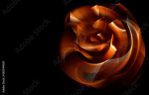 3D illustration. Abstract image. Fractal. Technological rose1 .Tea-colored mesh flower on a black background. There is a place for copy space. Graphic element, background, texture for web design. photo