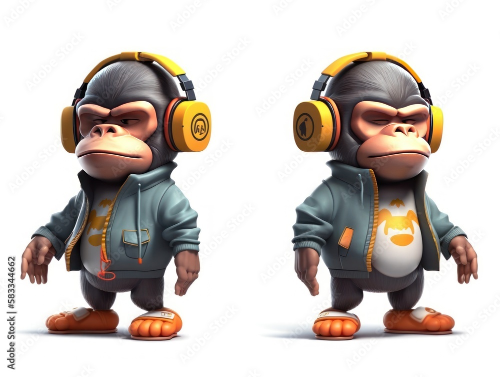 Set Monkey Chimpanzee Cartoon cute character. Collection isolated on white background. generative ai Set Monkey Chimpanzee Cartoon cute character. Collection isolated on white background. generative ai