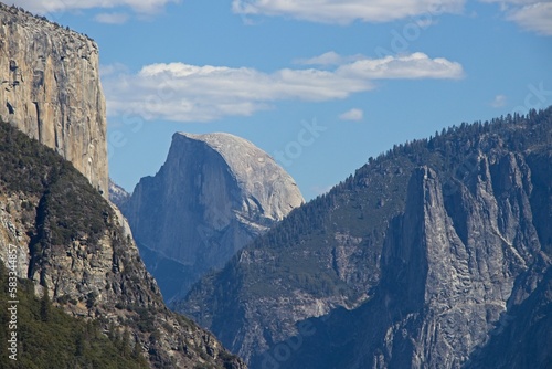 Looking over Yosemite Valley, a glacial valley in the Sierra Nevada Mountain Range of California, from the Tunnel View turnout on a beautiful fall day.