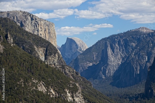 Looking over Yosemite Valley, a glacial valley in the Sierra Nevada Mountain Range of California, from the Tunnel View turnout on a beautiful fall day. © Andrew