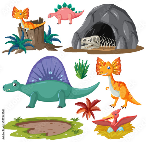 Dinosaurs and Natural Elements Vector Collection