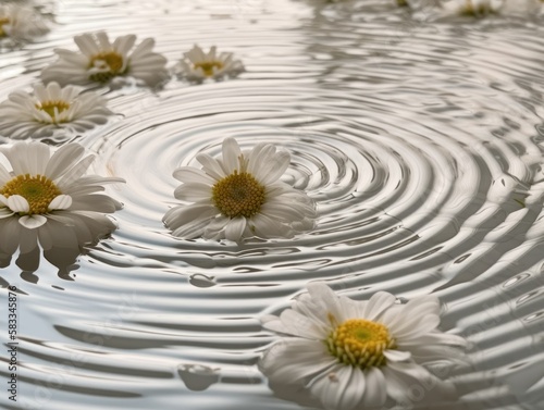 White daisy flower in water. Generative AI.