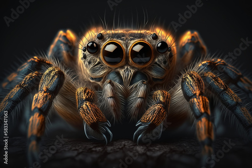 Dangerous spider, close-up. Scary brown obligate arthropod predator. Illustration created by generative ai