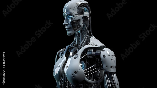 White humanoid artificially intelligent robot. Generative AI.