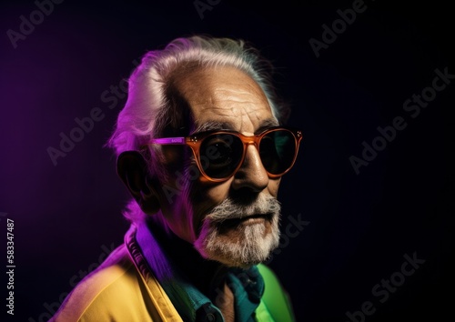 Close up portrait of an senior man wearing sunglasses. Fashion shoot. Generative AI. © ern