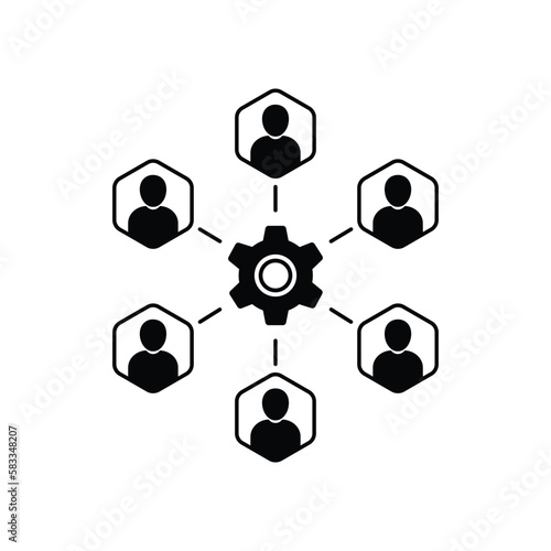 group of people like joint development or partnership. metaphor of human resources or recruitment and corporate culture. flat trend simple cogwheel with developer logotype graphic art design element