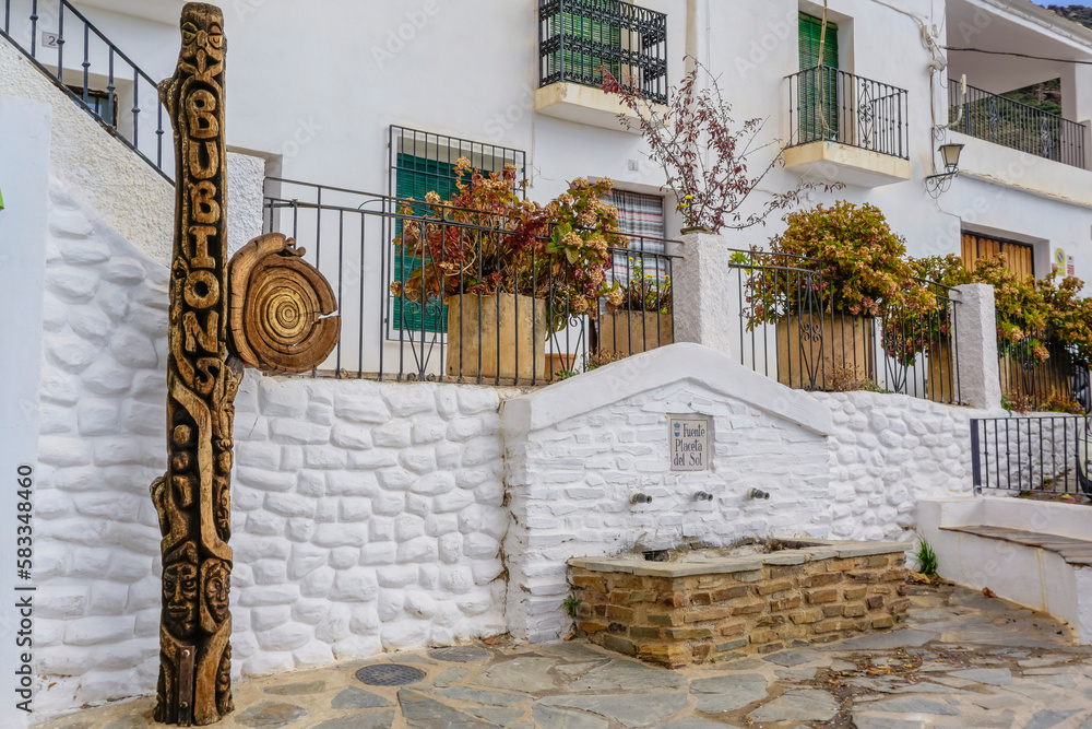 Obraz premium street of a typical town in the Alpujarra of Granada with white walls and a wooden roof