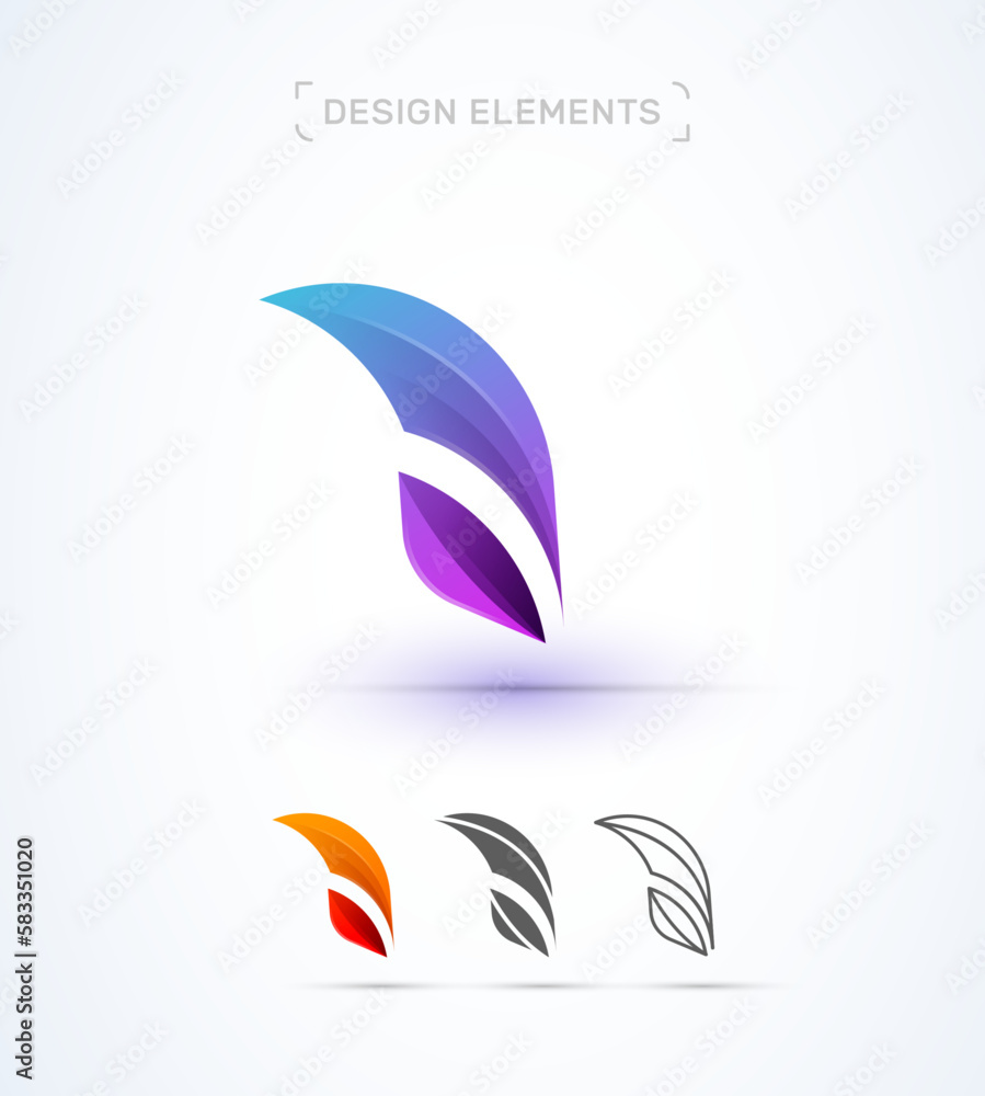 Vector abstract two elements letter D logo design template. Modern 3d, flat and line art style Vector abstract two elements letter D logo design template. Modern 3d, flat and line art style