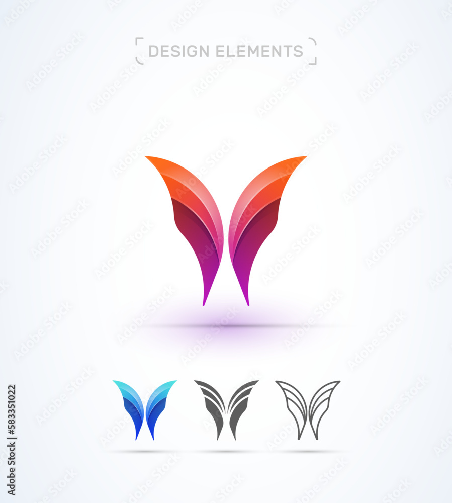 Vector 3d abstract logo template. Letter W, M, X butterfly. Flat and line style Vector 3d abstract logo template. Letter W, M, X butterfly. Flat and line style