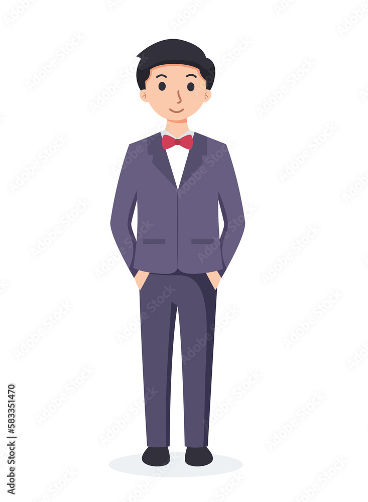 groomsmen wedding man in suit cartoon illustration