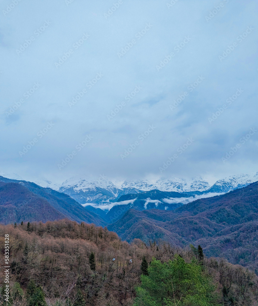 Magnificent panorama on the mountine tourist resorts of Svaneti, Mestia