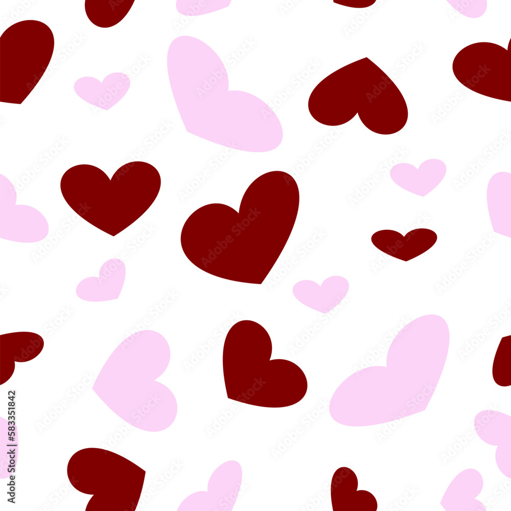 repeat pattern of pink and red heart on white background, replete image, design for fabric pattern