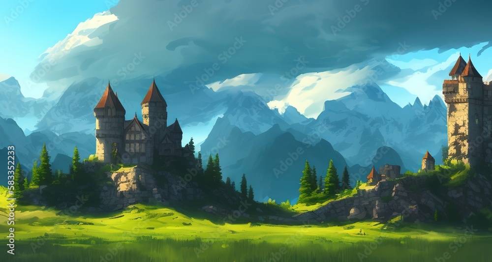 Ilustración de castillo, fantasía