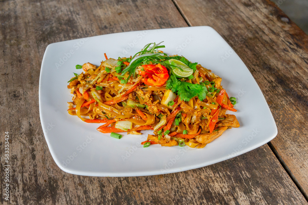 Delicious Chinese Noodle or Kwetiau or Kwetiaw Served on White Plate