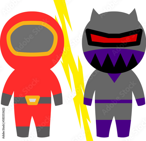 ヒーローと悪役のデフォルメキャラクター