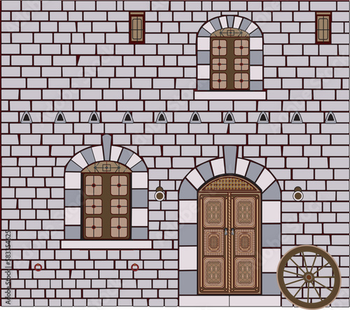 Old Stone House with Arabesque Ornamented Door and Stained Windows