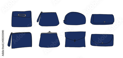 ネイビーのクラッチバッグのイラストセット