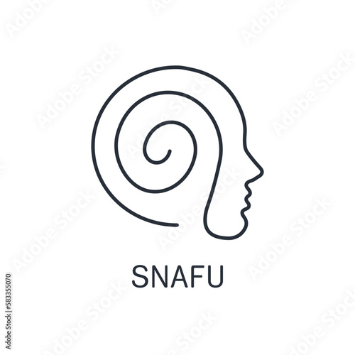 A person in need of clarification. Snafu in head. Vector linear icon isolated on white background. 