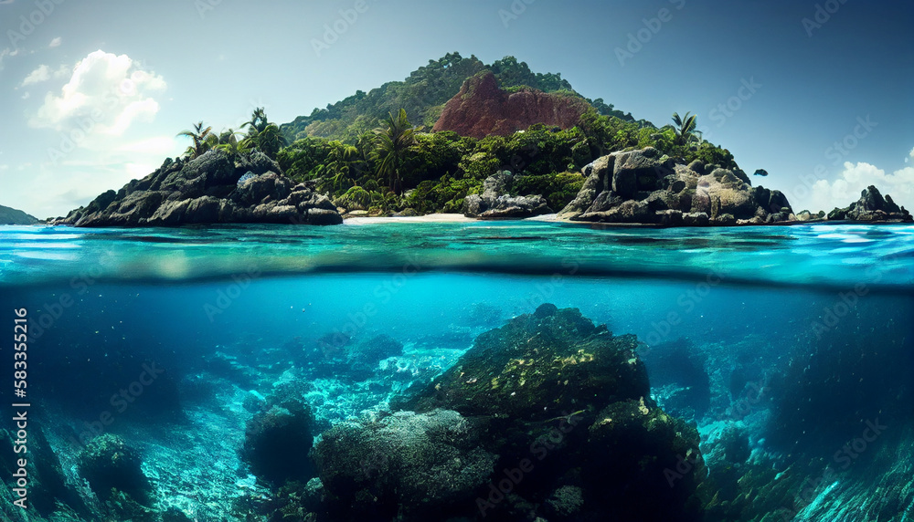 Fototapeta premium Seyshelles like island. Ai generative