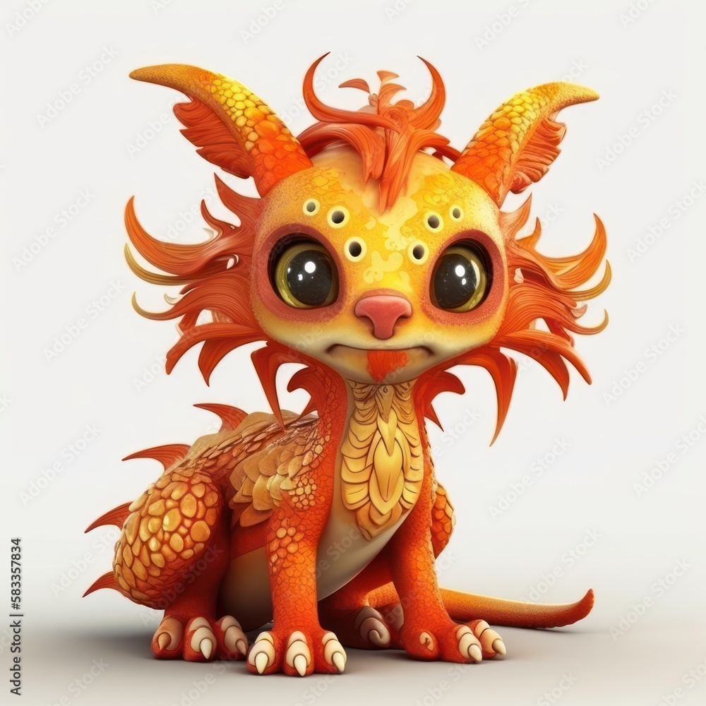 Chinese dragon Cartoon 3d cute character. Dragon isolated on background. generative ai Chinese dragon Cartoon 3d cute character. Dragon isolated on background. generative ai