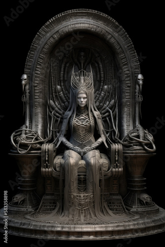 The dark Princess on her Throne. Dark fantasy art created using generative AI tools. © Salander Studio