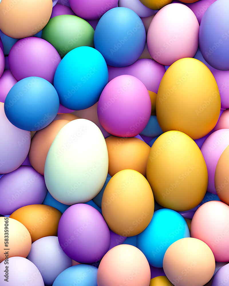 Ai generated, Easter eggs in different colors, one white egg, pink, yellow, blue, overhead view, colorfully eggs, multicolored, holiday background Ai generated, Easter eggs in different colors, one white egg, pink, yellow, blue, overhead view, colorfully eggs, multicolored, holiday background