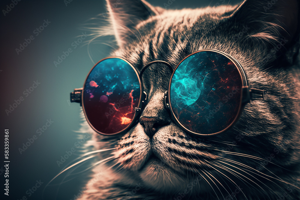 A cat with sunglasass, with Generative AI technology