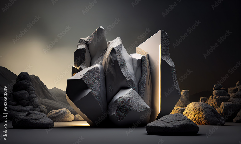 Black geometric Stone and Rock shape background, minimalist mockup for ...