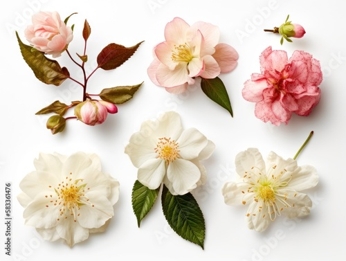 Set of different beautiful flowers isolated on white background. generative ai © megavectors