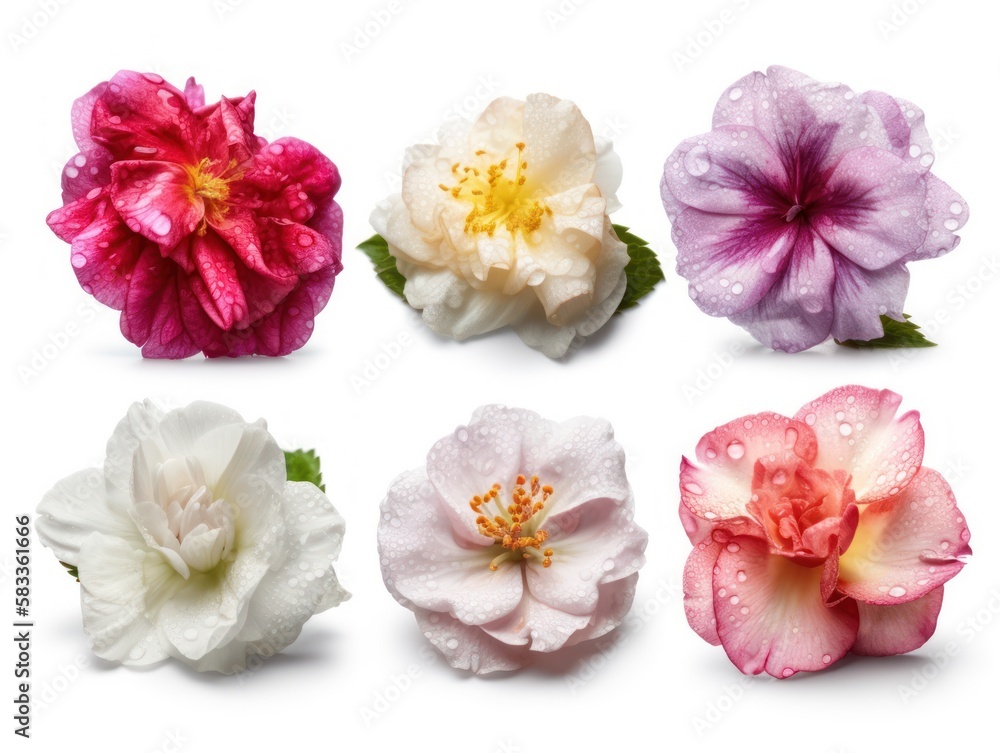 Set of different beautiful flowers isolated on white background. generative ai Set of different beautiful flowers isolated on white background. generative ai