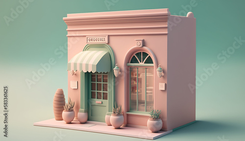 Store front 3D render on pastel background Generative AI