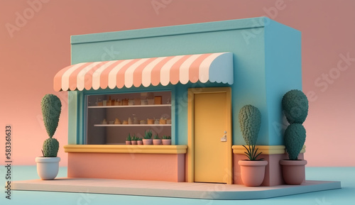 Wallpaper Mural store front. 3d render on pastel background Generative AI Torontodigital.ca