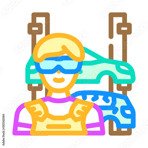automotive body and glass repairer color icon vector illustration